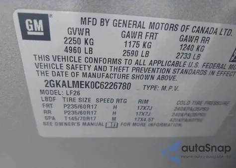 2012 GMC Terrain Sle-1 z USA, uszkodzony, nr VIN 2GKALMEK0C6226780